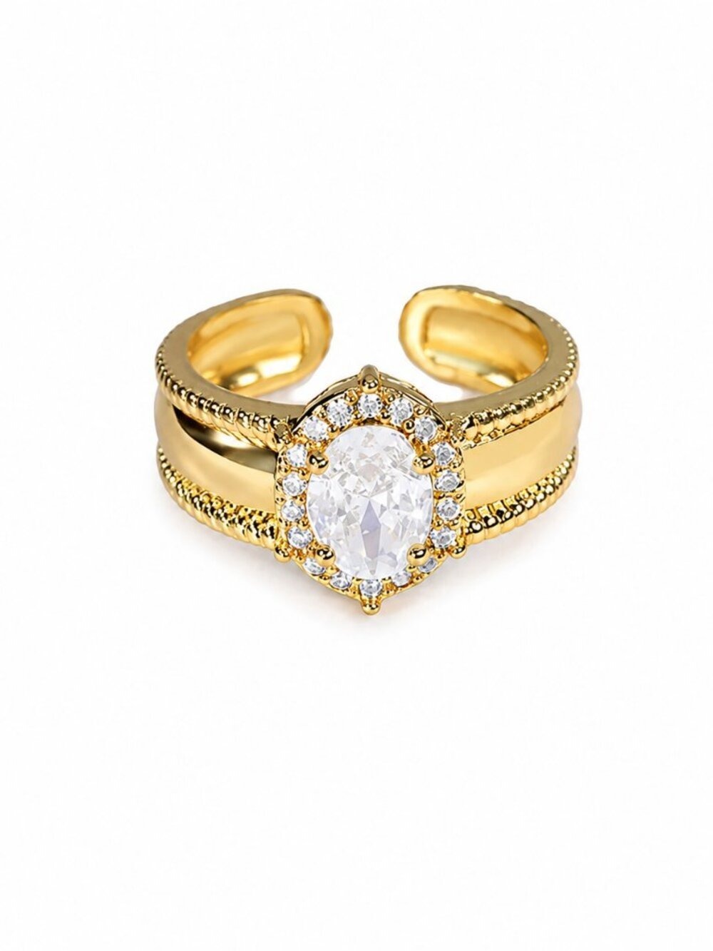 18K Gold Plated Oval Halo Adjustable Ring CZ Statement Bridal Gift Women